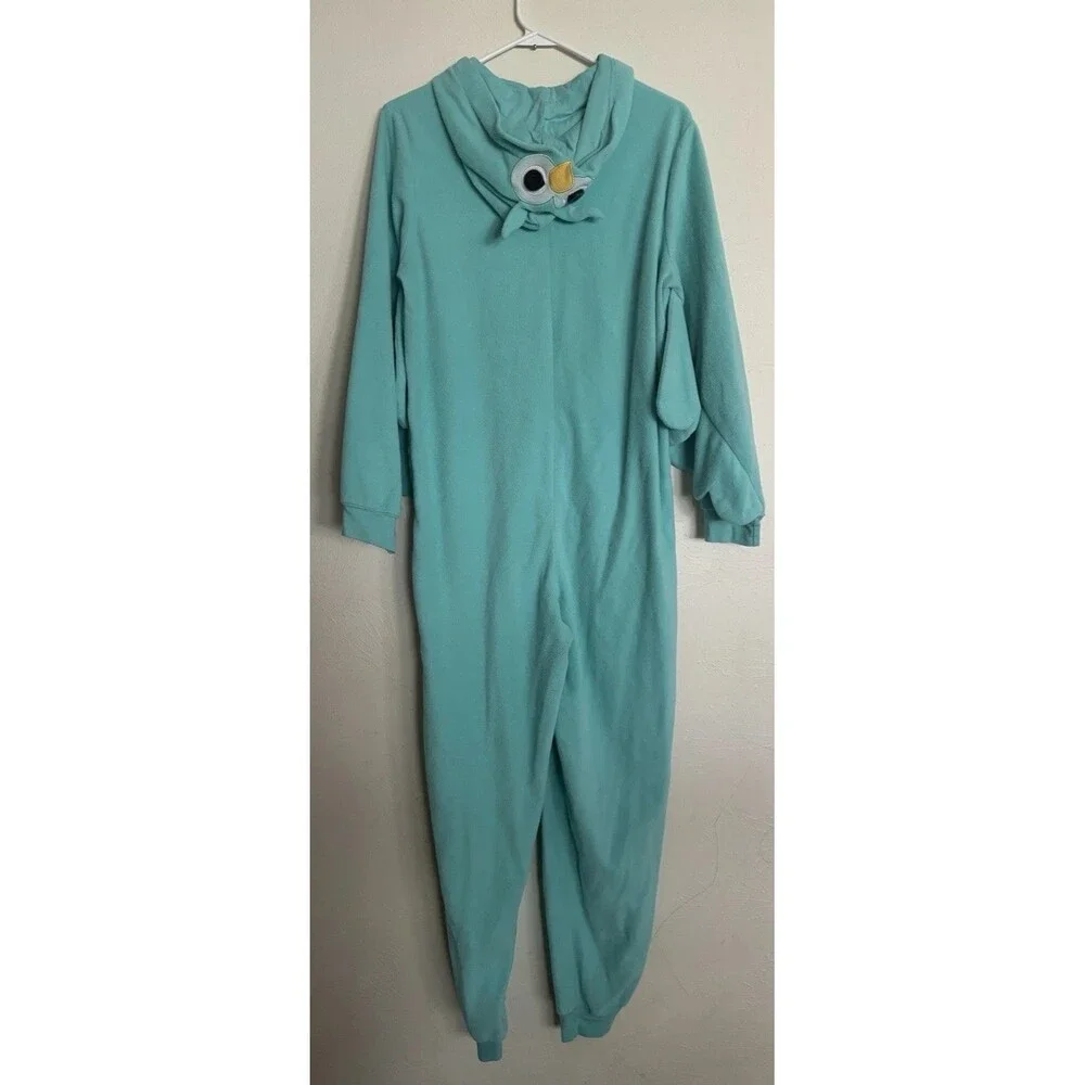 Nick & Nora Owl Fleece Teal One-Piece Pajamas‎ Hooded Wings Women's Small